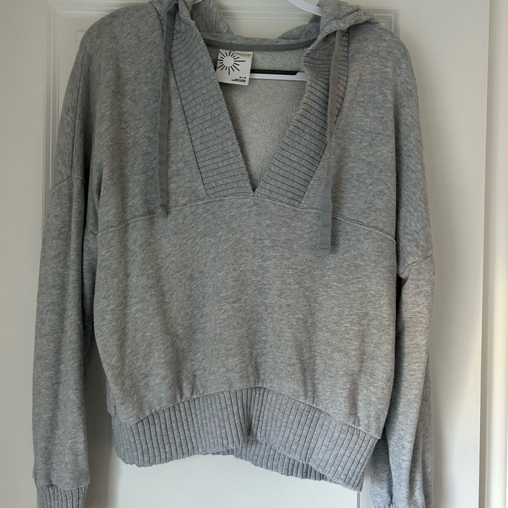 Aerie Gray Hoodie with Deep V-Neck and Relaxed Fit